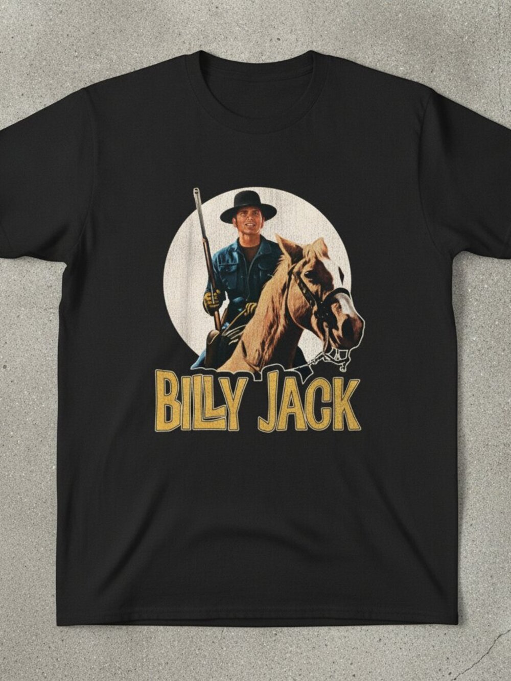 Billy Jack Western Cowboy Graphic T-Shirt Black Vintage Horse Rider Movie Tee